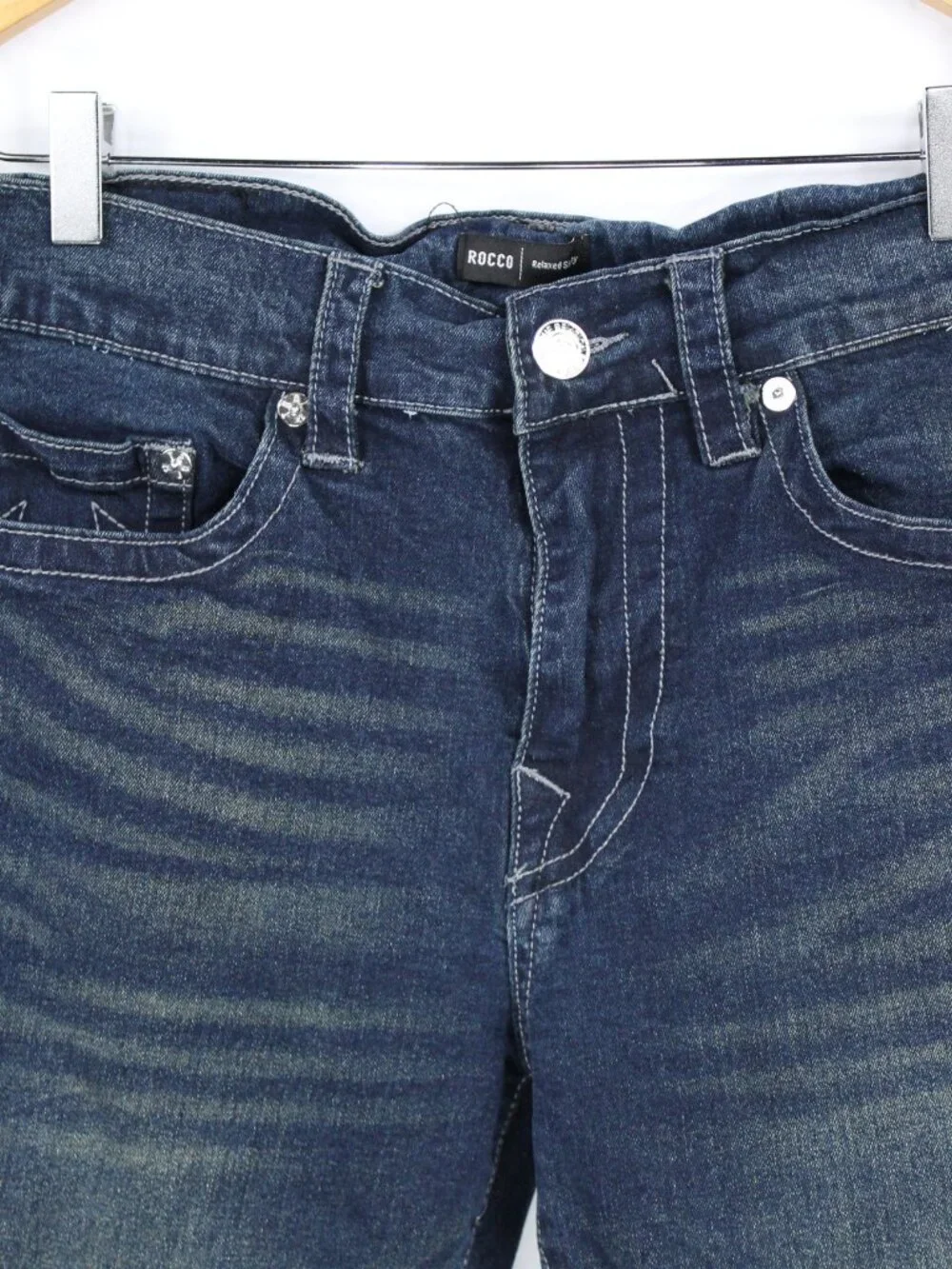 TRUE RELIGION MEN'S DARK BLUE JEANS ROCCO RELAXED SKINNY SIZE 33 GRUNGE